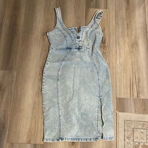 Denim Bodycon Midi Dress - Light Wash Blue